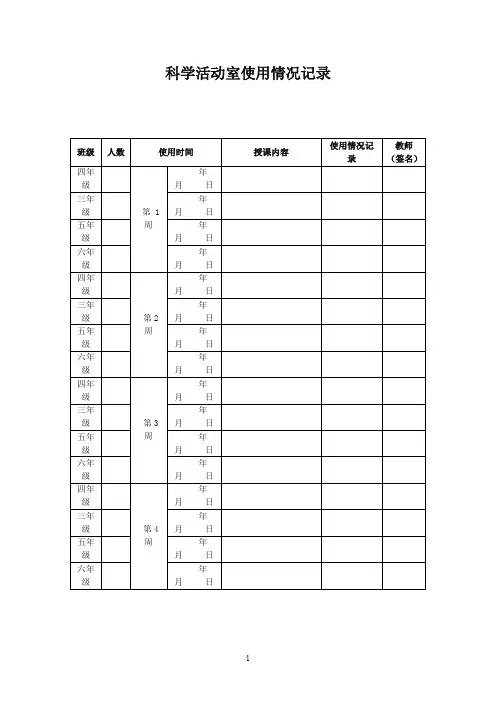 科学活动室使用情况登记表