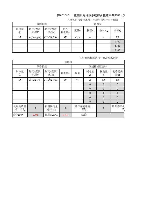 表D.2.3-3 直燃机组冷源系统综合性能系数SCOP计算表