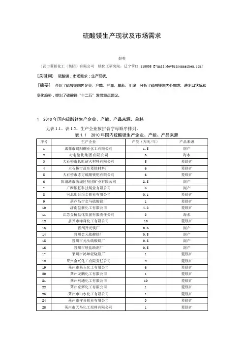 2011.07.02硫酸镁生产现状及市场需求