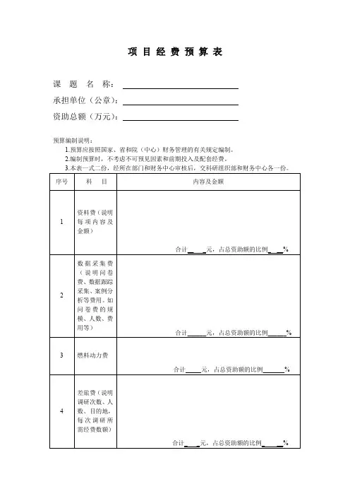 项目经费预算表