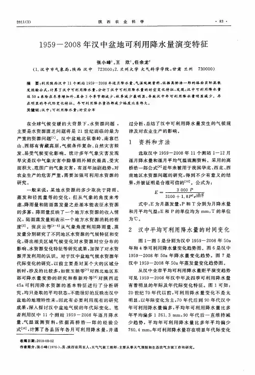 1959-2008年汉中盆地可利用降水量演变特征