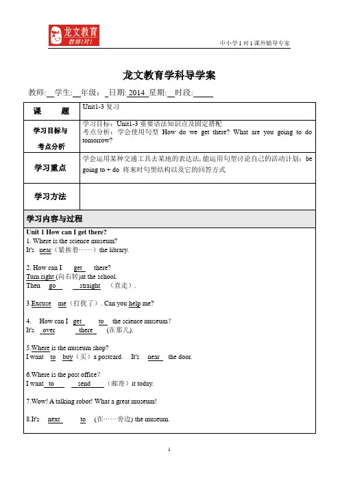 Unit 1-3六年级上册人教版英语复习要点