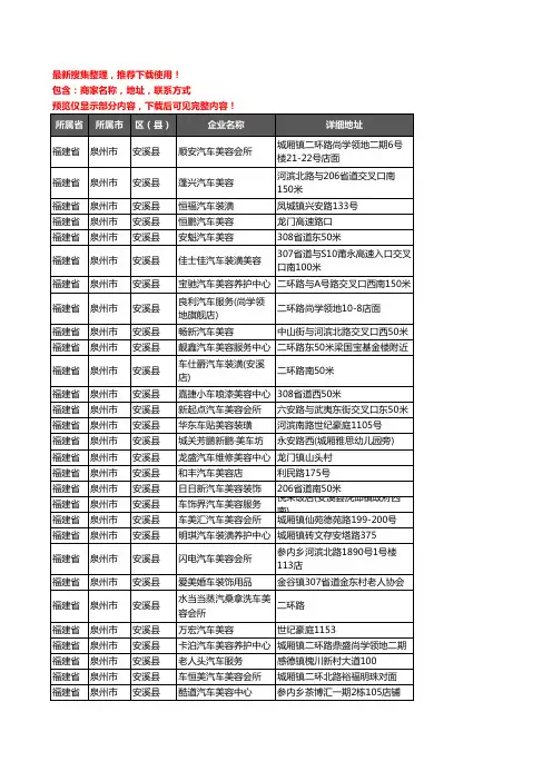 新版福建省泉州市安溪县汽车美容企业公司商家户名录单联系方式地址大全103家