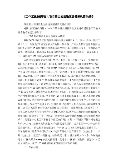 [工作汇报]统筹重大项目资金支出进度缓慢情况整改报告