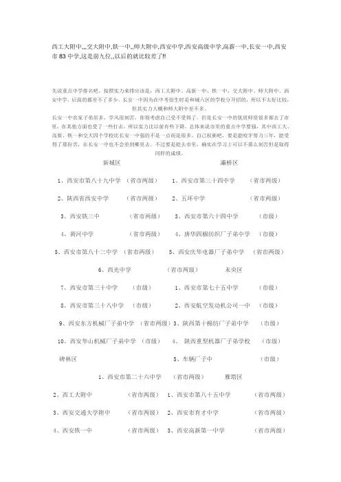 西安重点中学排名