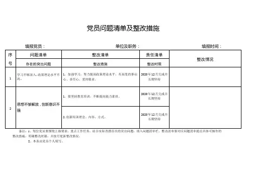 党员问题清单及整改措施 2