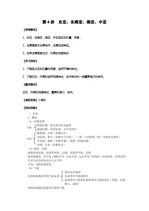 2011高考地理一轮复习-世界地理第4讲-东亚、东南亚、南亚和中亚