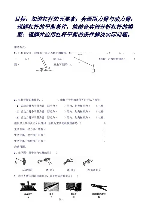 中考专题复习杠杆(物理)