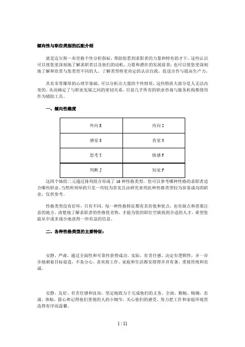 MBTI倾向性与职位类别匹配介绍
