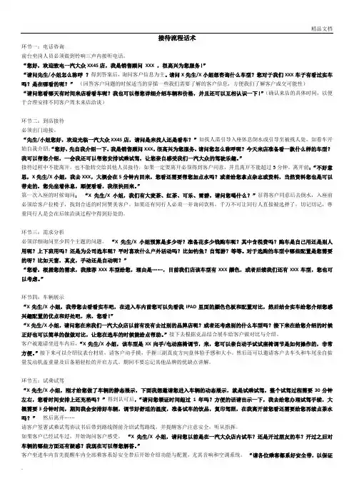 汽车4S店销售接待流程话术