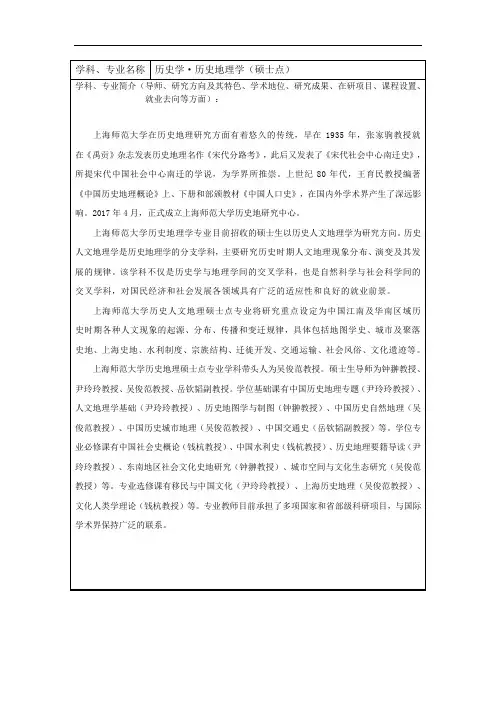 2021年上海师范大学研究生060202历史地理学