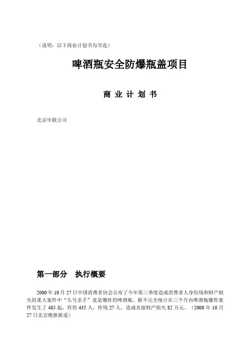 案例8_啤酒瓶安全防爆瓶盖项目商业计划书