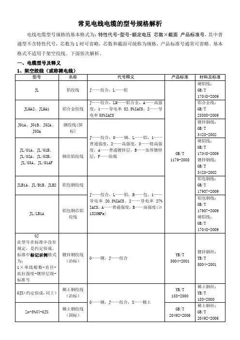 常见电线电缆的型号及规格解析