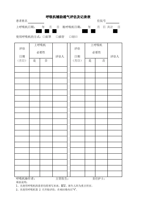 呼吸机辅助通气评估及记录表