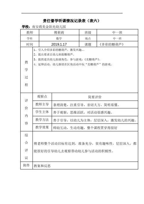 责任督学听课情况记录表