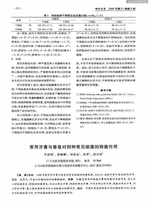 常用牙膏与香皂对四种常见细菌的抑菌作用