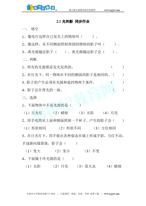 2.1光和影 同步作业