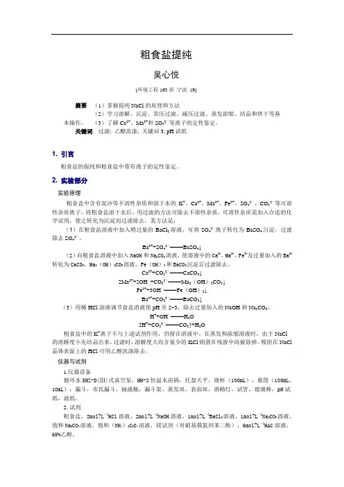 粗食盐提纯实验报告