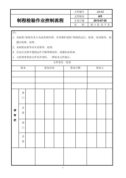 制程检验作业控制流程