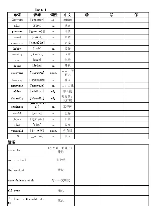 沪教版7年级上单词默写(U1-U4)