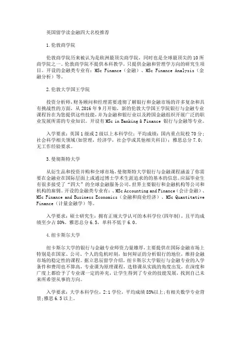 英国留学读金融四大名校推荐(最新)