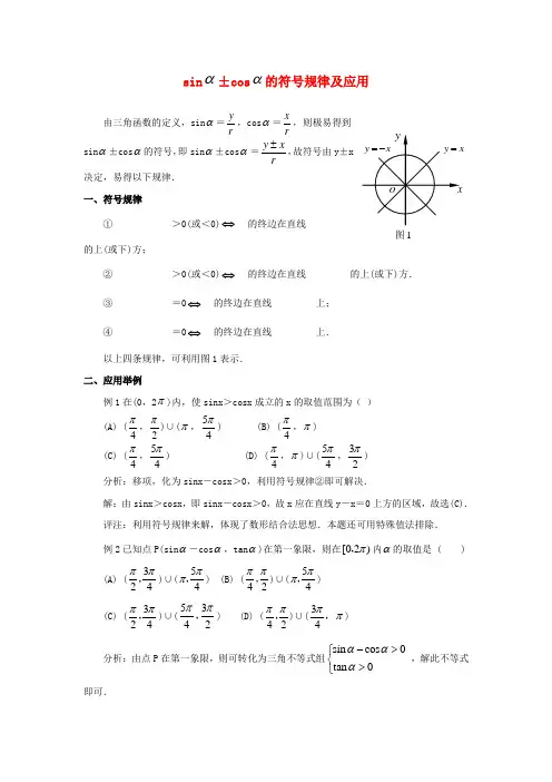 高中数学第一章三角函数1.6余弦函数的图像与性质sinx±cosx的符号规律及应用素材