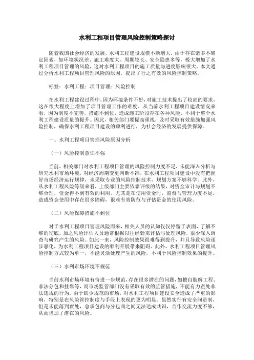 水利工程项目管理风险控制策略探讨