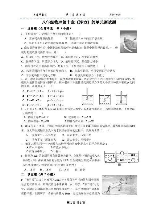 学生辅导 新人教版 浮力单元测试
