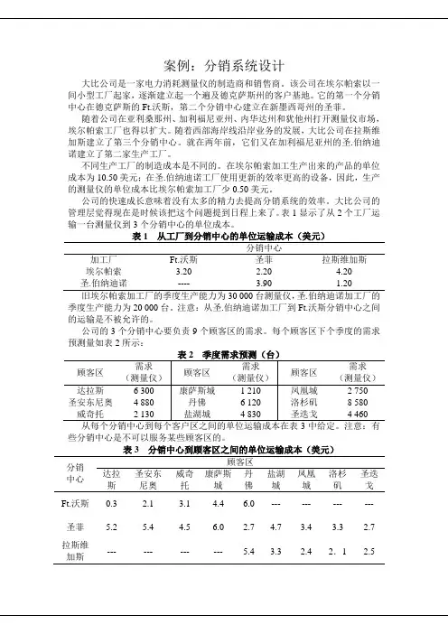 分销中心案例题目
