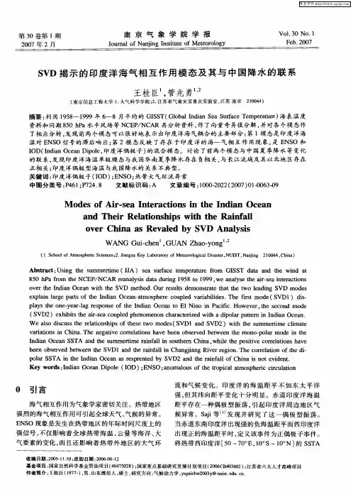 SVD揭示的印度洋海气相互作用模态及其与中国降水的联系