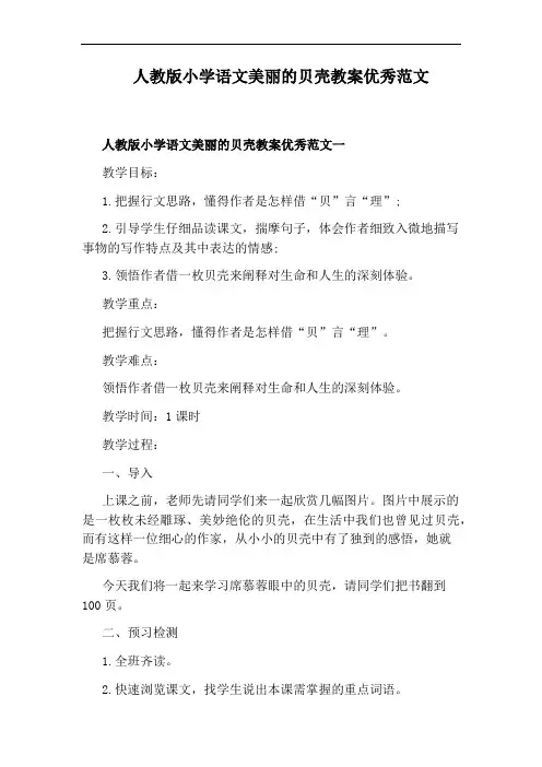 人教版小学语文美丽的贝壳教案优秀范文