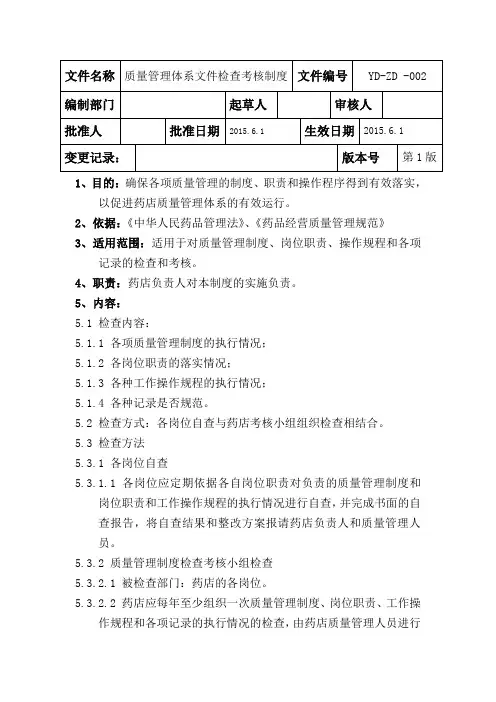 质量管理体系文件检查考核制度