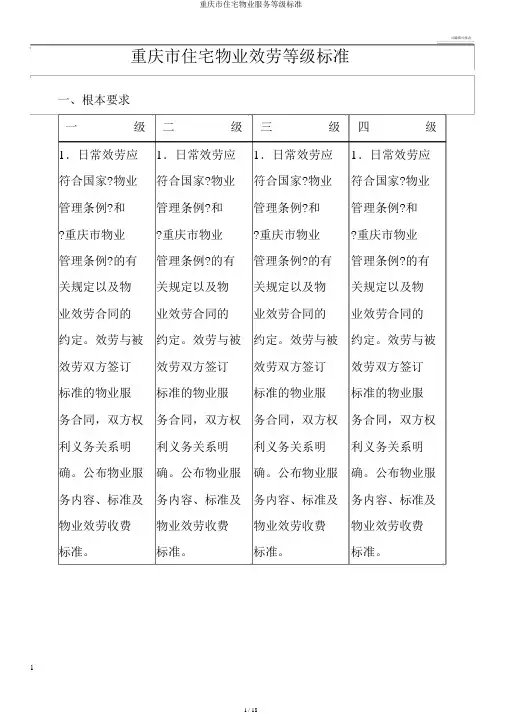 重庆市住宅物业服务等级标准