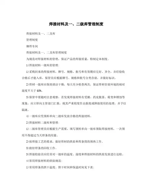 焊接材料及一、二级库管理制度