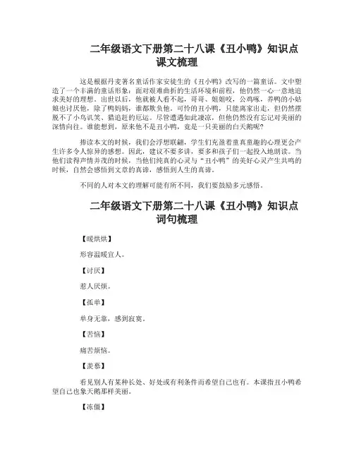 二年级语文下册第二十八课丑小鸭知识点