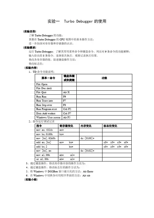 实验1 Turbo Debugger的使用