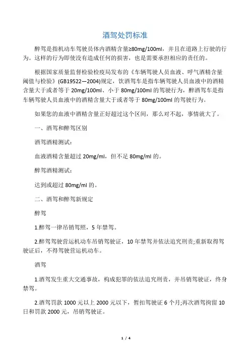 2017最新酒驾处罚标准