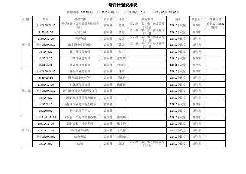 培训计划安排表