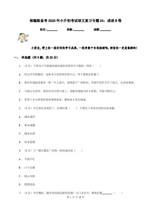 部编版备考2020年小升初考试语文复习专题04：成语B卷