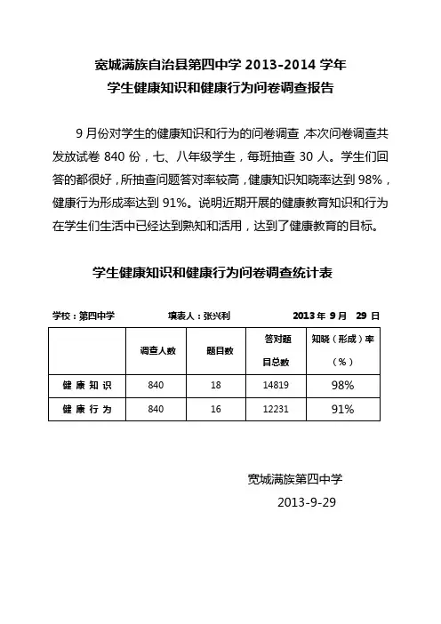 学生健康知识和健康行为问卷调查报告