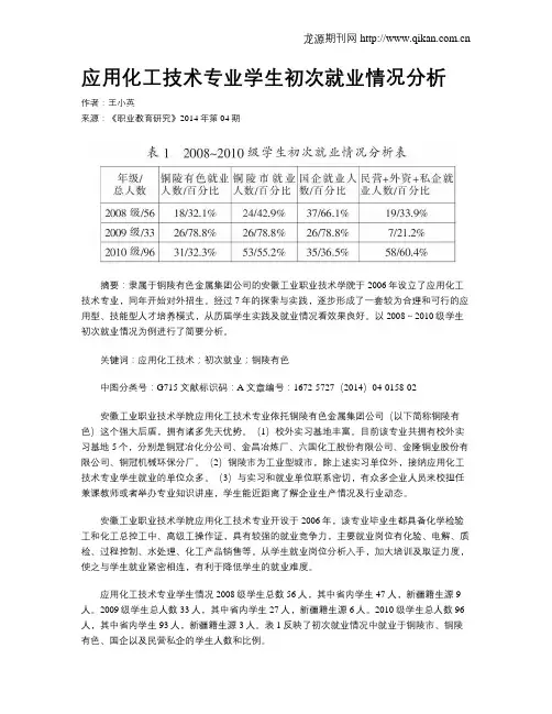 应用化工技术专业学生初次就业情况分析
