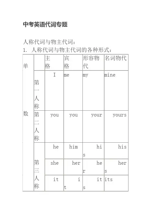 中考英语代词专题