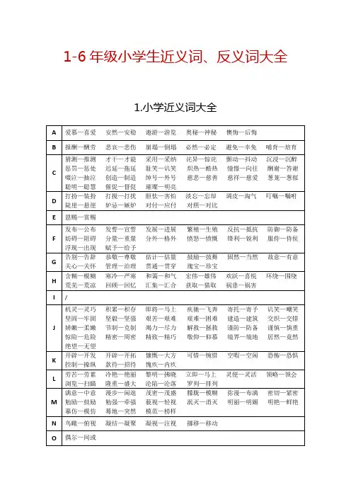 1-6年级小学语文近义词反义词大全(打印版)