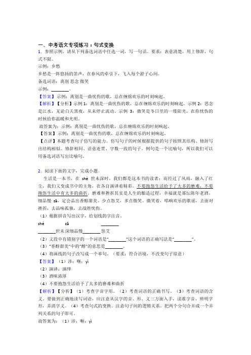 初中中考 语文句式变换专项训练及解析