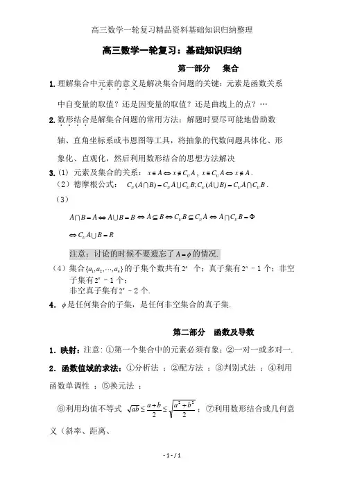 高三数学一轮复习精品资料基础知识归纳整理