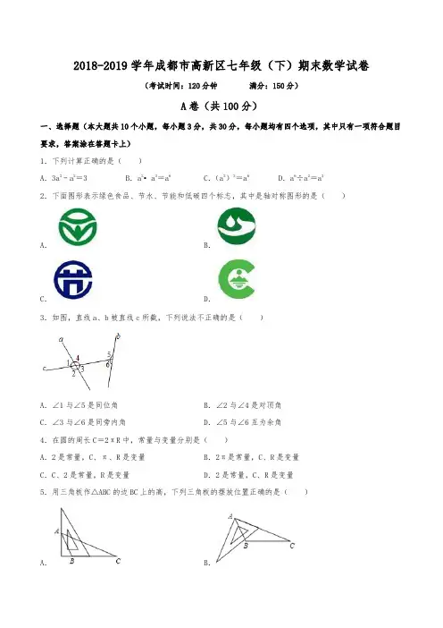 2018-2019学年成都市高新区七年级(下)期末数学试卷(含解析)