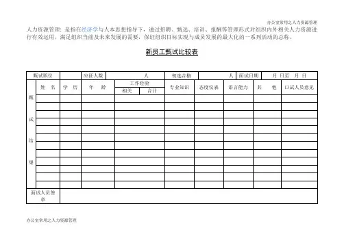 新员工甄试比较表