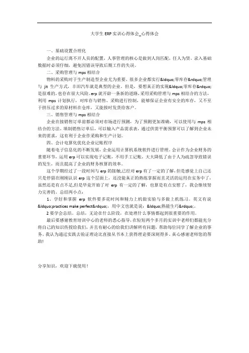 大学生ERP实训心得体会_心得体会