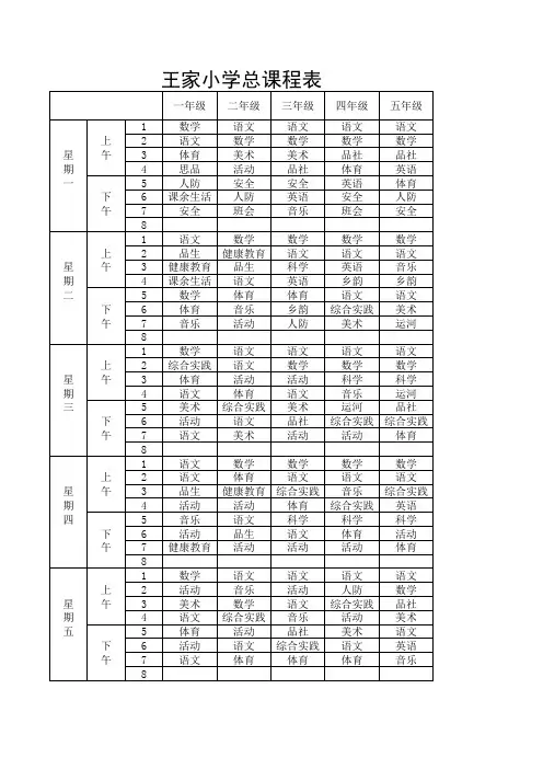 王家小学总课程表