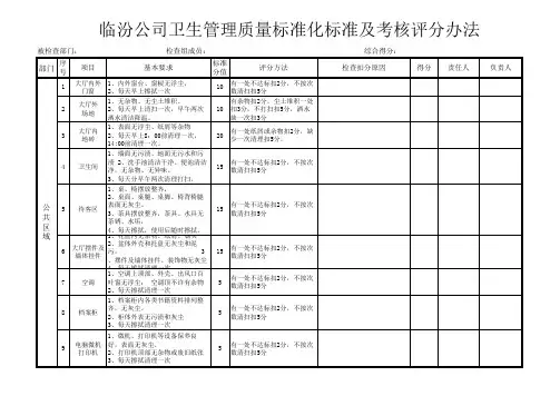 公司卫生质量标准化考核标准及评分办法